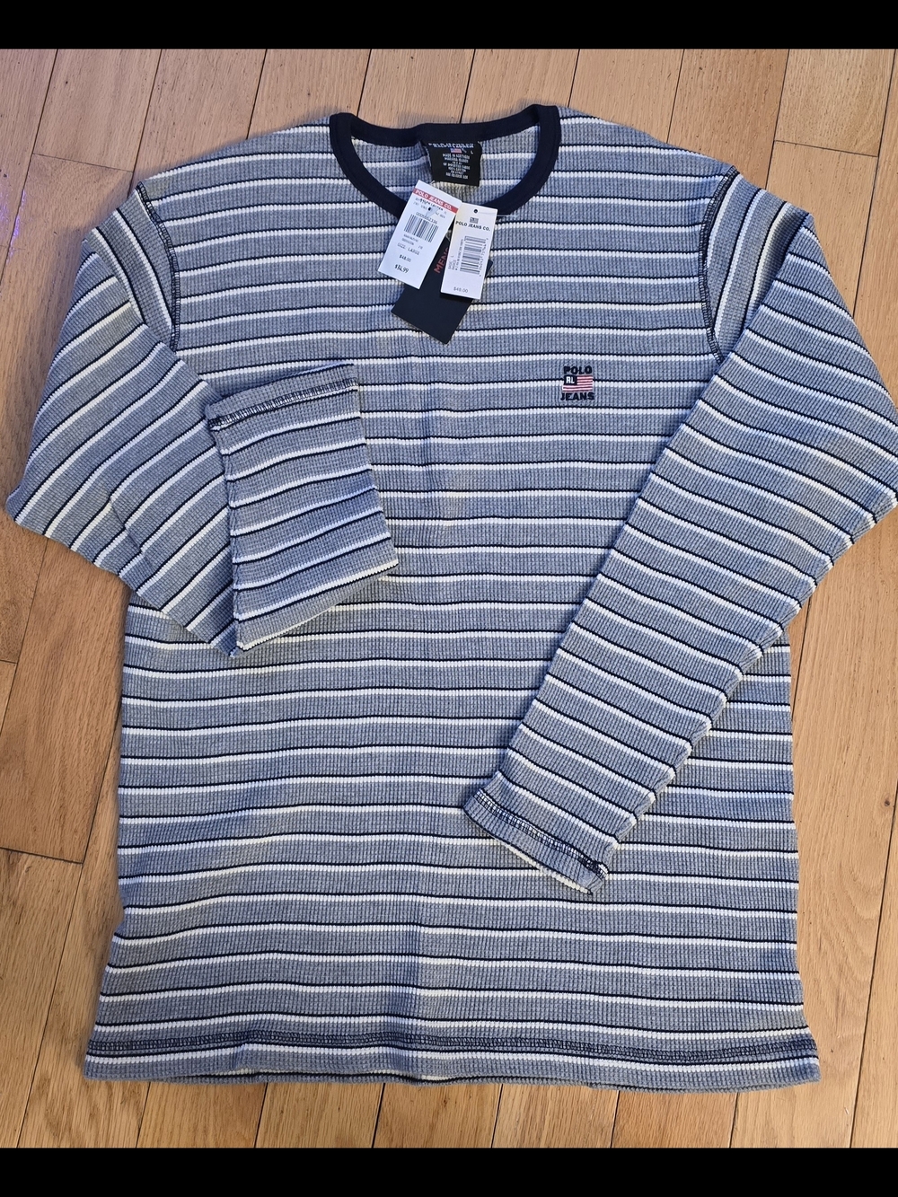 Polo by Ralph Lauren Navy and White Striped Long-Sleeve 100% Cotton Tee